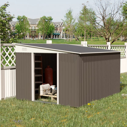 11.3 x 9.2ft Steel Garden Shed Metal Tool House Double Doors & 2 Air Vents, Grey - Hot Tub Shop