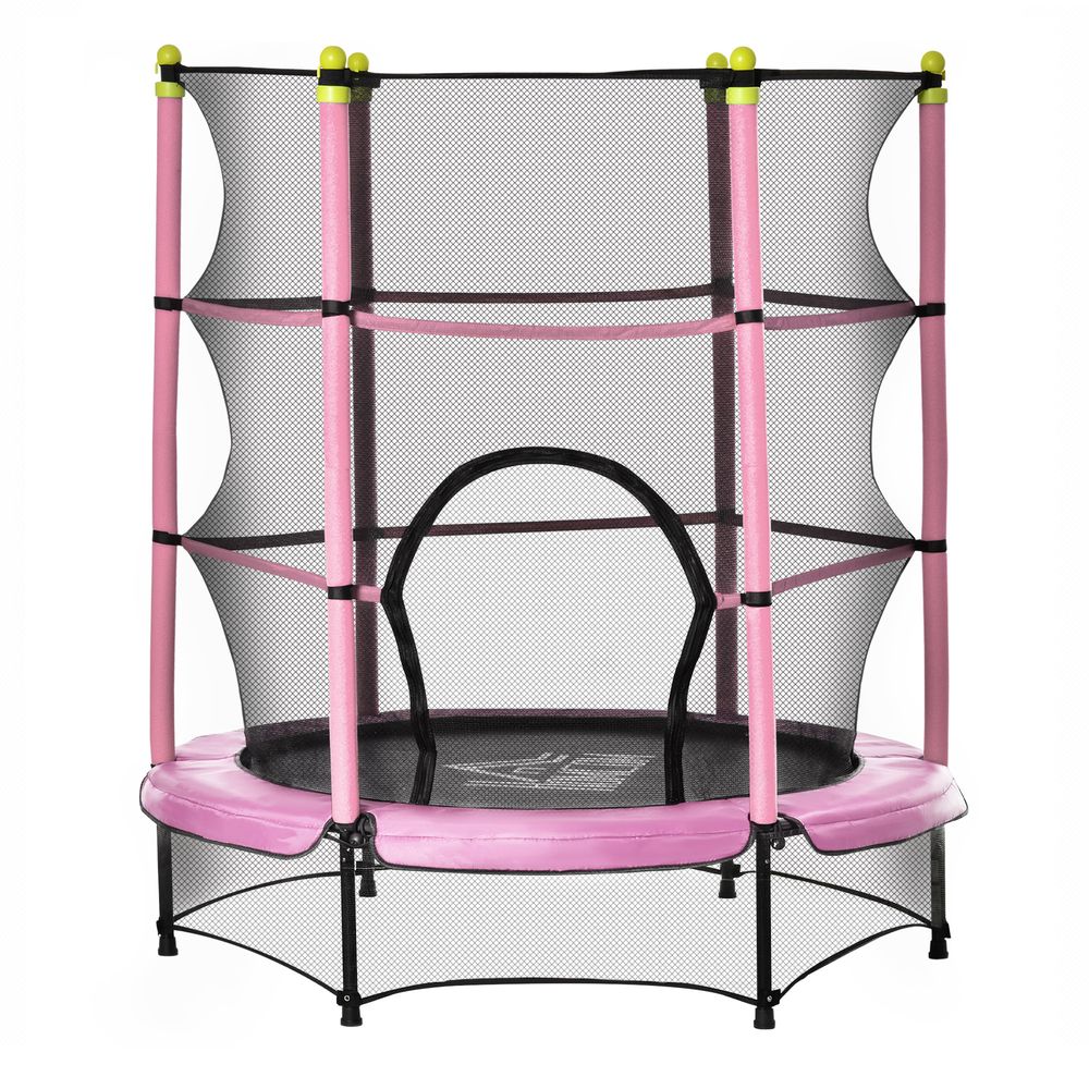 HOMCOM 5.2FT Kids Trampoline - Pink | Safety Enclosure | Indoor Outdoor | High Quality