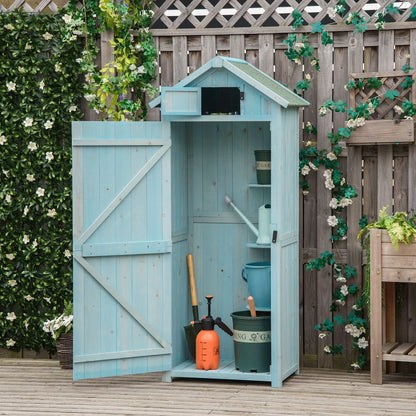 Garden Shed Vertical Utility 3 Shelves Wood Tool Storage Unit Cabinet - Hot Tub Shop