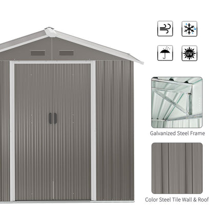 Outsunny 6.5x3.5ft Metal Garden Shed for Garden and Outdoor Storage, Grey - Hot Tub Shop