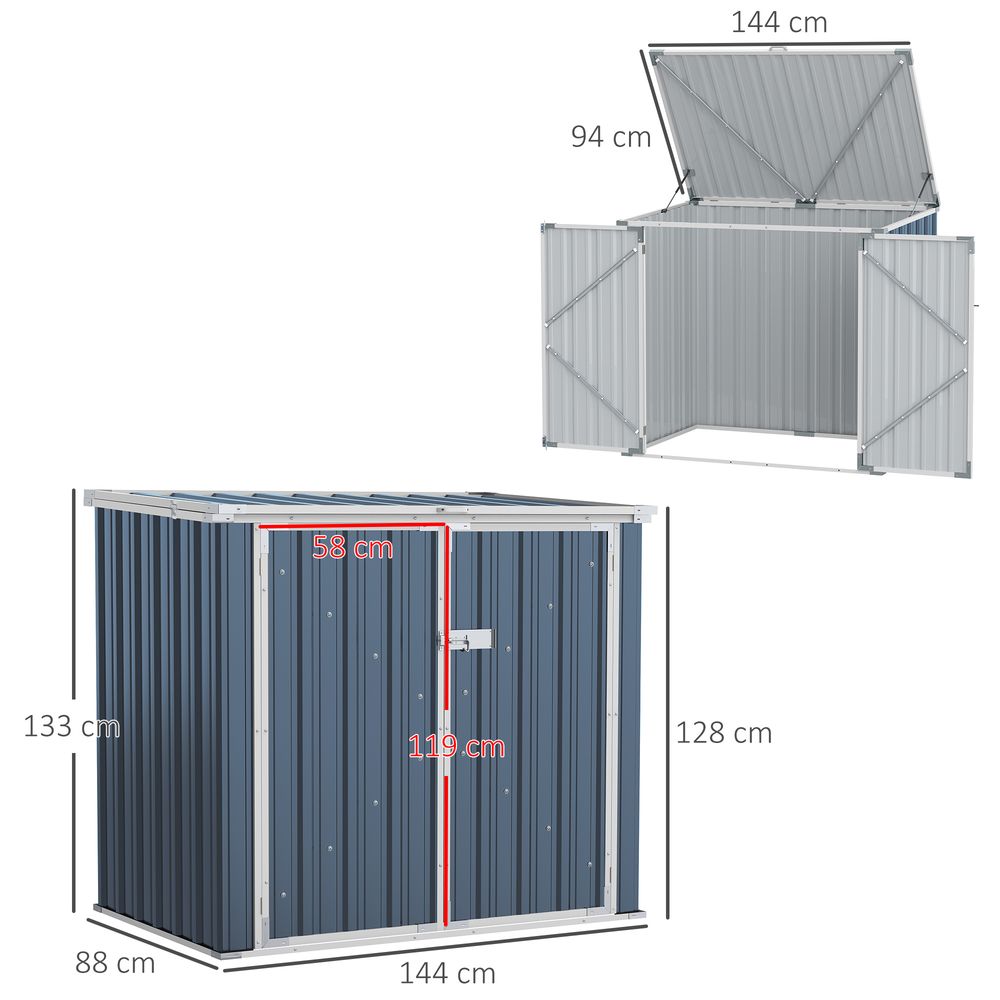 Outsunny Steel Rubbish Storage Shed - Double Doors, Weather-Resistant, 2-Bin Capacity - Hot Tub Shop