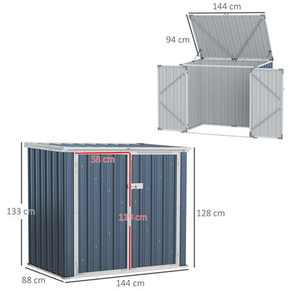 Outsunny Steel Rubbish Storage Shed - Double Doors, Weather-Resistant, 2-Bin Capacity - Hot Tub Shop