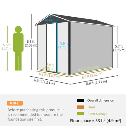 Outsunny 9'x6' Metal Garden Shed Grey - Durable, Spacious, Secure Storage Solution