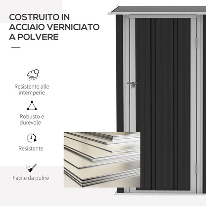 Grey Garden Storage Shed | Lockable Door | Sloped Roof | 142x84x189cm