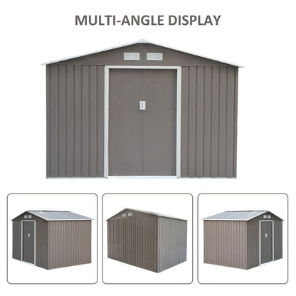Durable 9x6FT Grey Steel Outdoor Garden Shed with Ventilation - Secure Storage Solution