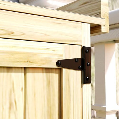 Outsunny Wooden Garden Storage Shed w/Hinged Roof and Shelf, Natural Wood