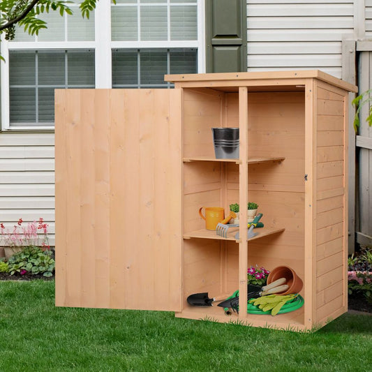 Outsunny Wooden Garden Storage Shed - Fir Wood Tool Cabinet - Hot Tub Shop
