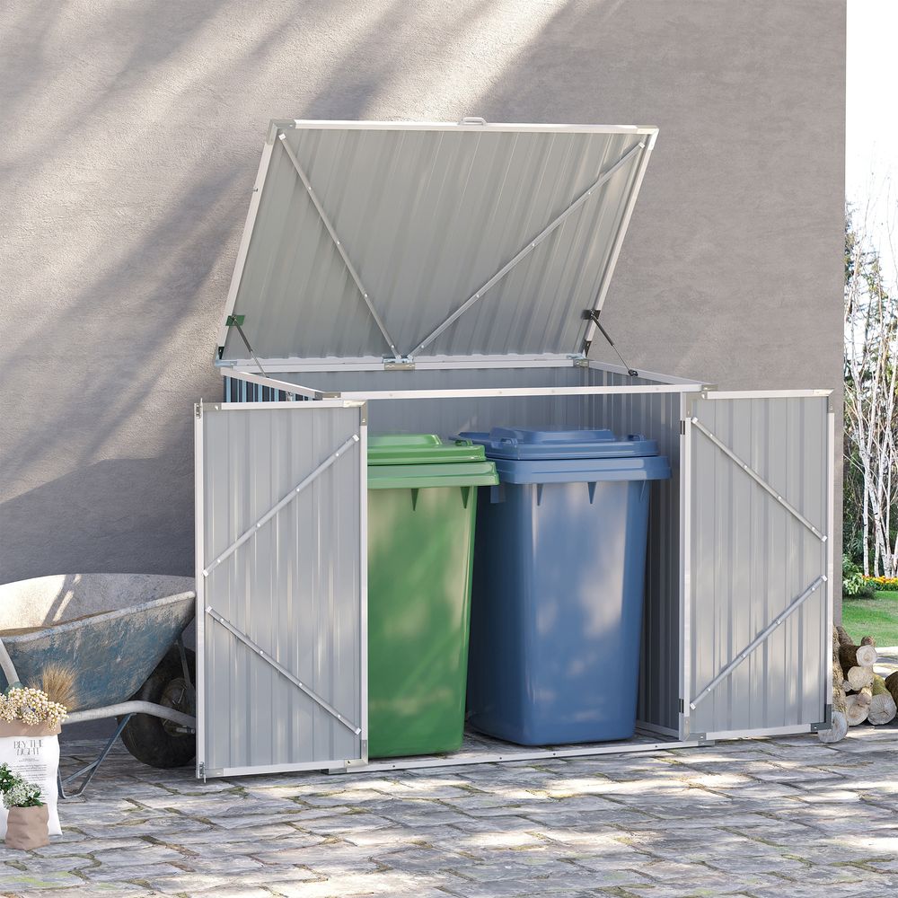 Outsunny Steel Rubbish Storage Shed - Double Doors, Weather-Resistant, 2-Bin Capacity - Hot Tub Shop