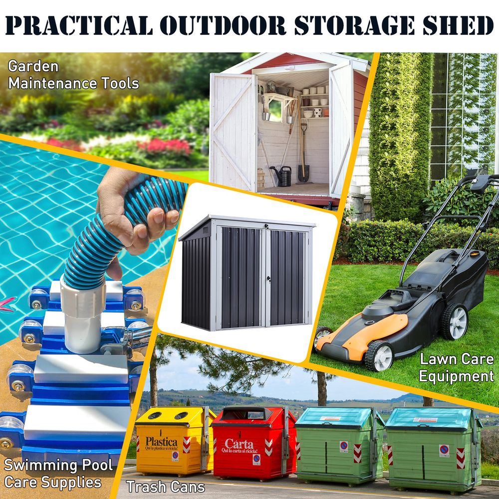 Heavy-Duty Steel Garden Storage Shed | Double Door & Lid | Trash Can Cover - Hot Tub Shop