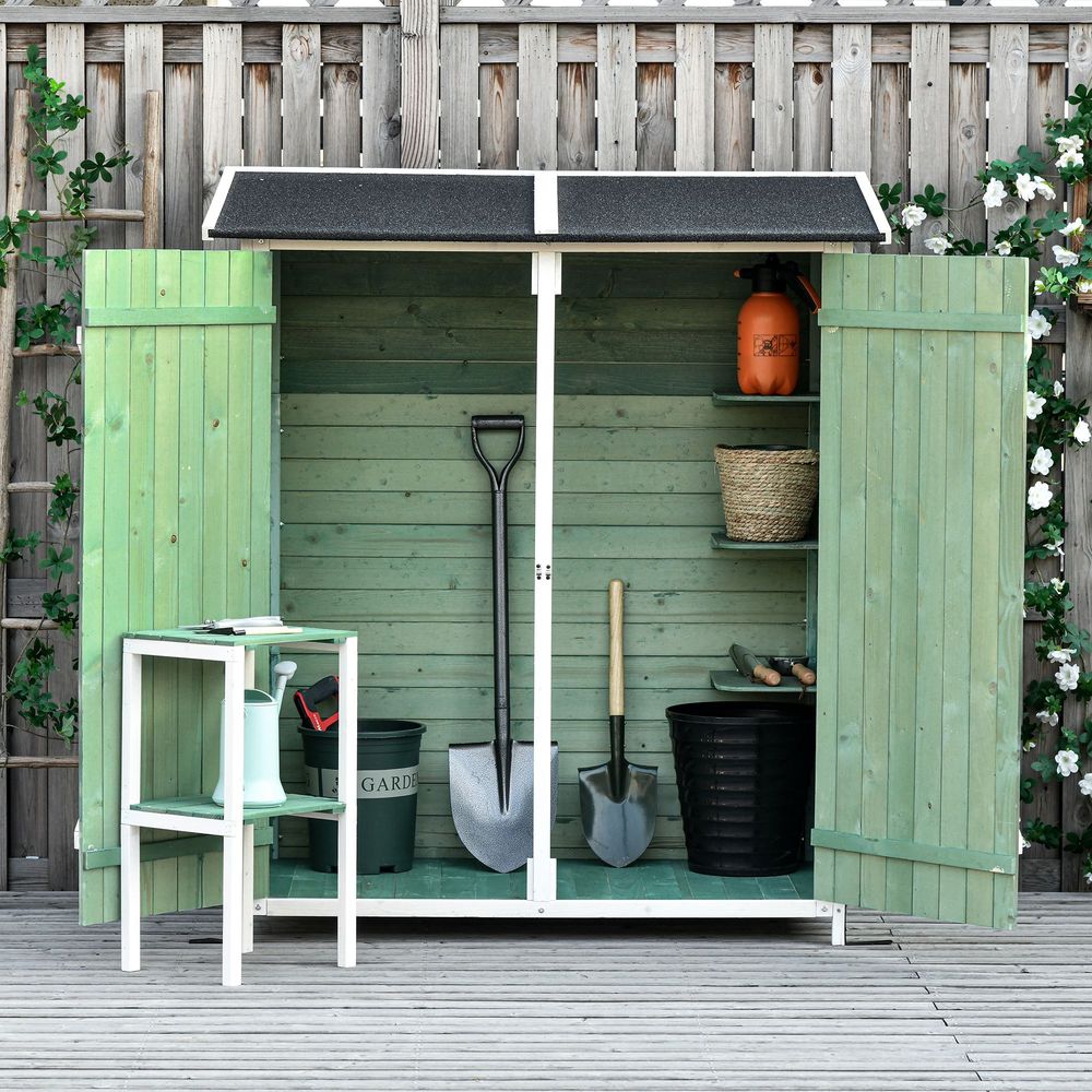 Premium Garden Wood Storage Shed & Table - High-Quality, Asphalt Roof, Tool Organizer - Hot Tub Shop