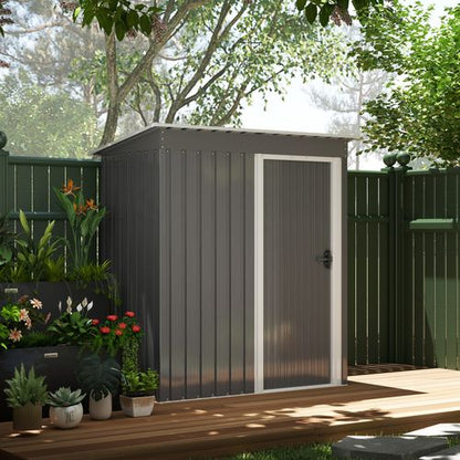 Outsunny 5 x 3ft Garden Storage Shed Sliding Door Sloped Roof Tool, Grey