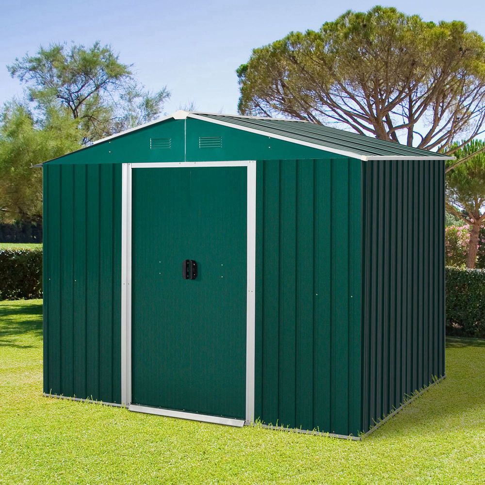 Galvanized Metal Storage Shed: Ventilated, Sliding Doors, & More! Perfect for Outdoor Garden Tools - Hot Tub Shop
