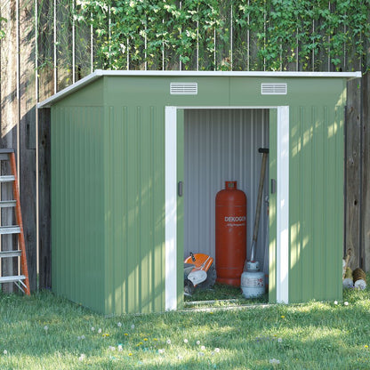 6.8 x 4.3ft Outdoor Garden Storage Shed, Tool Storage Box Green 6.8x4.3ft - Hot Tub Shop