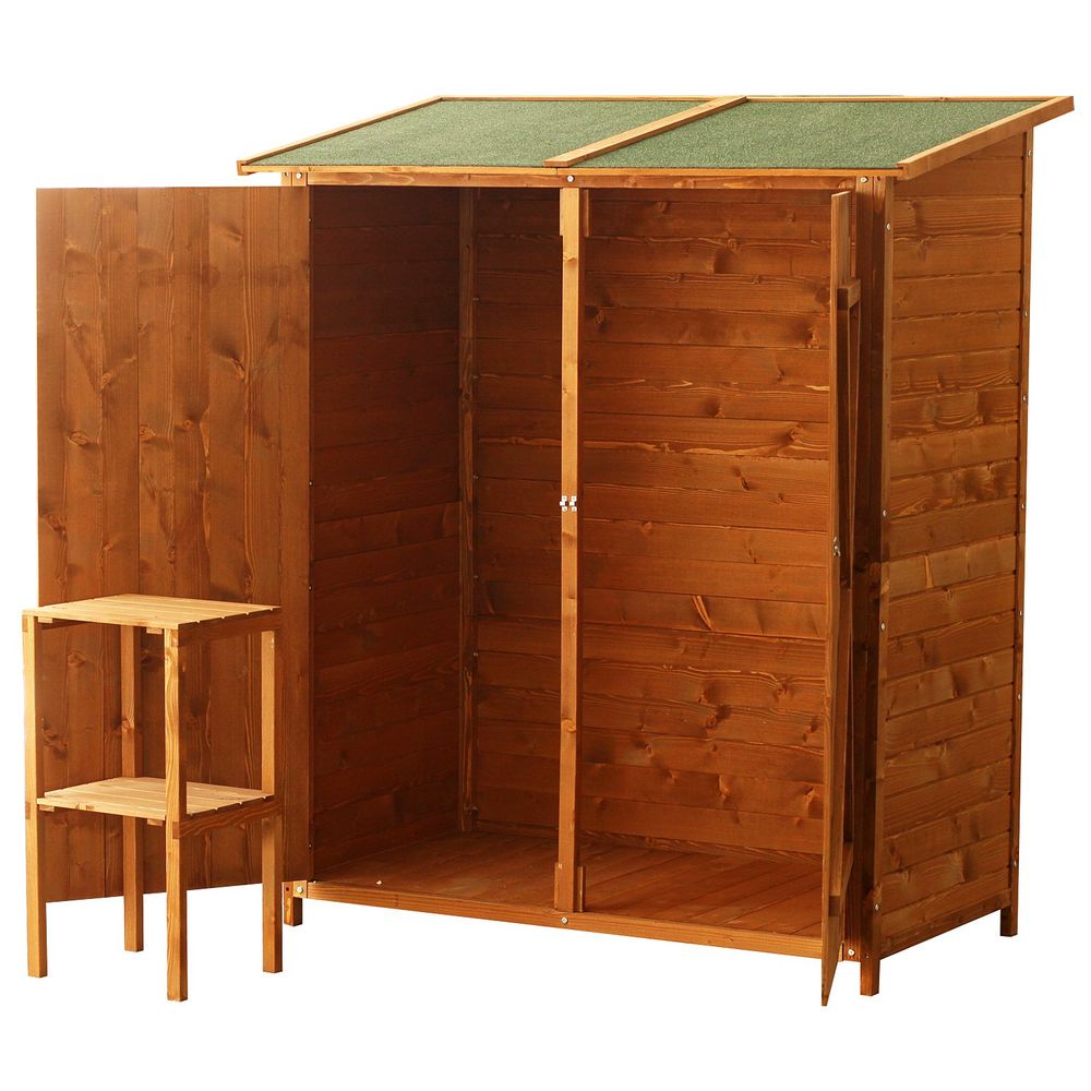 Premium Garden Wood Storage Shed & Table - High-Quality, Asphalt Roof, Tool Organizer - Hot Tub Shop