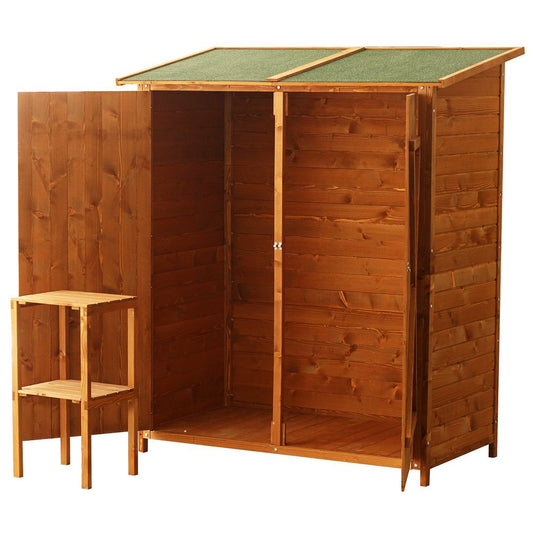 Premium Garden Wood Storage Shed & Table - High-Quality, Asphalt Roof, Tool Organizer - Hot Tub Shop