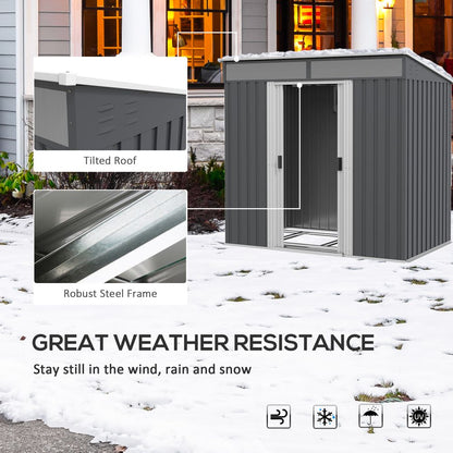 Outsunny 6.5x4FT Garden Shed with Foundation Lockable Metal Tool Shed Grey
