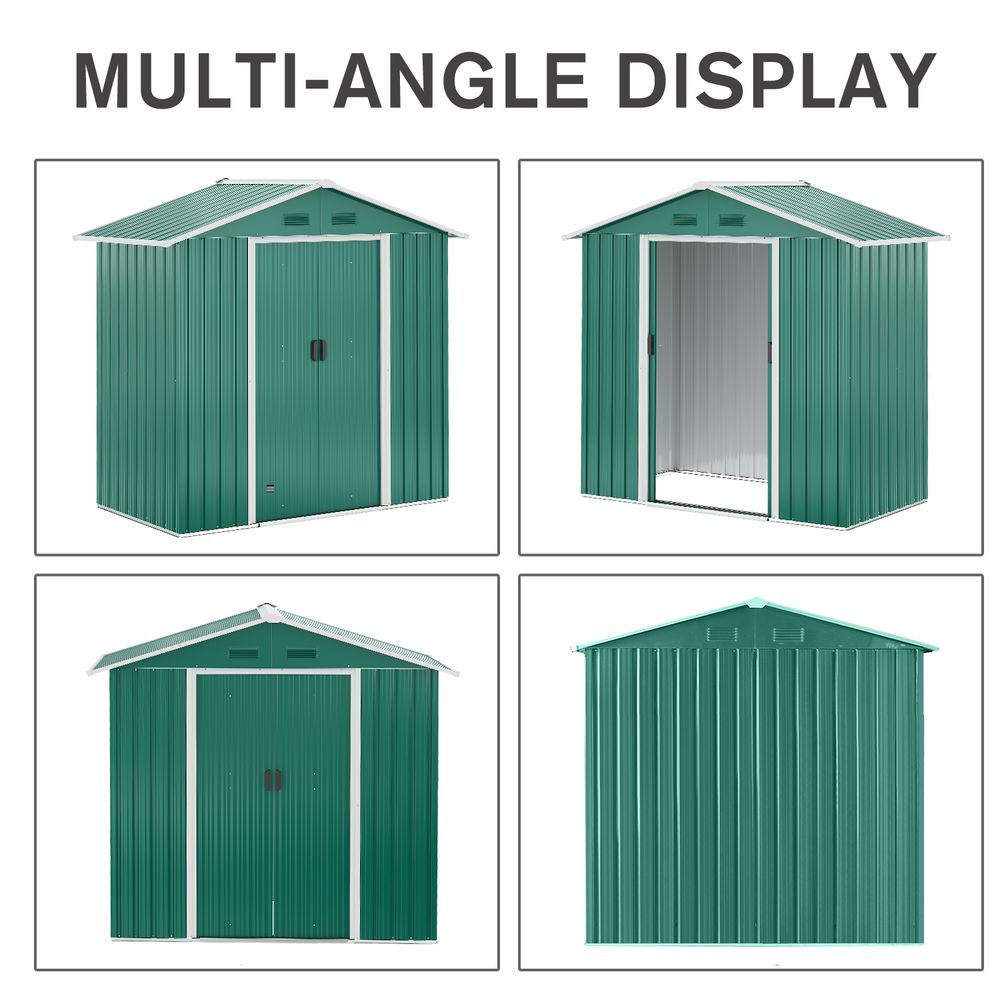 Outsunny 6.5x3.5ft Metal Garden Shed for Garden and Outdoor Storage, Green - Hot Tub Shop
