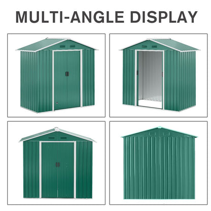 Outsunny 6.5x3.5ft Metal Garden Shed for Garden and Outdoor Storage, Green - Hot Tub Shop