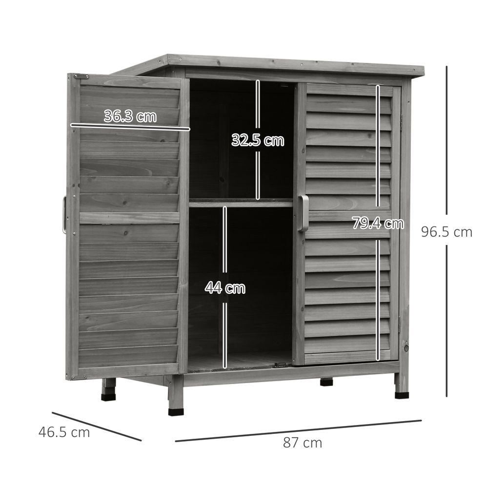 Garden Shed Wooden  2 Door Unit Solid Fir Wood 87x46.5x96.5cm, Grey - Hot Tub Shop