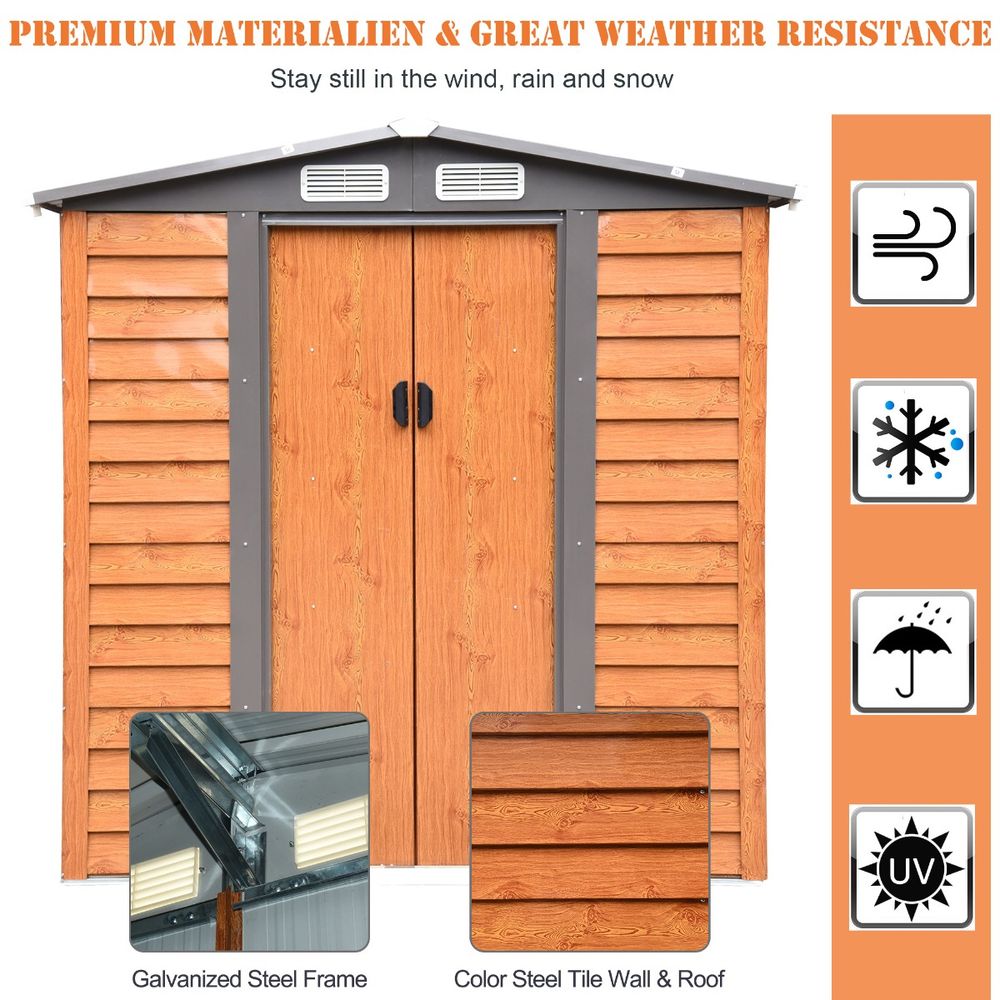6x5ft Metal Garden Shed - Brown, 193Lx152Wx203Hcm - Tool Storage for Gardening - High Quality - Hot Tub Shop