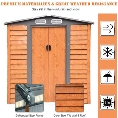 6x5ft Metal Garden Shed - Brown, 193Lx152Wx203Hcm - Tool Storage for Gardening - High Quality - Hot Tub Shop