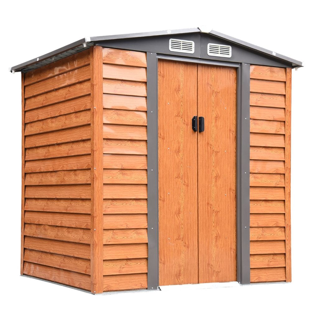 6x5ft Metal Garden Shed - Brown, 193Lx152Wx203Hcm - Tool Storage for Gardening - High Quality - Hot Tub Shop