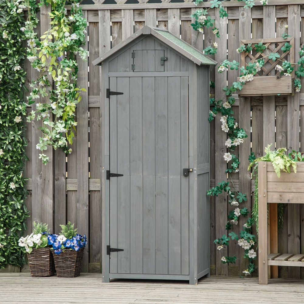 Garden Shed Vertical Utility 3 Shelves Wood Tool Storage Unit Cabinet - Hot Tub Shop