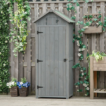 Garden Shed Vertical Utility 3 Shelves Wood Tool Storage Unit Cabinet - Hot Tub Shop
