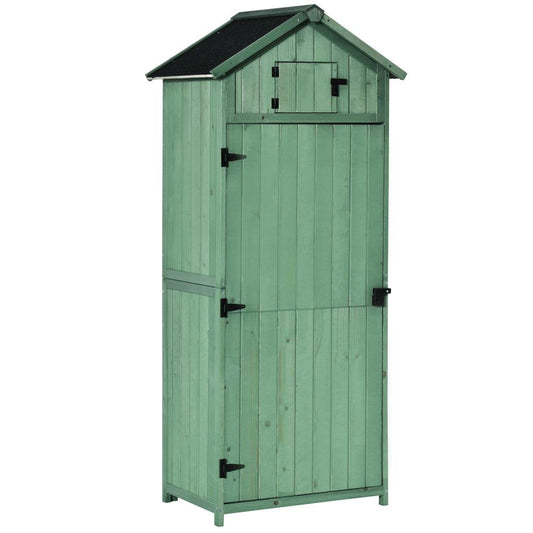 Garden Shed Vertical Utility 3 Shelves Wood Tool Storage Unit Cabinet - Hot Tub Shop