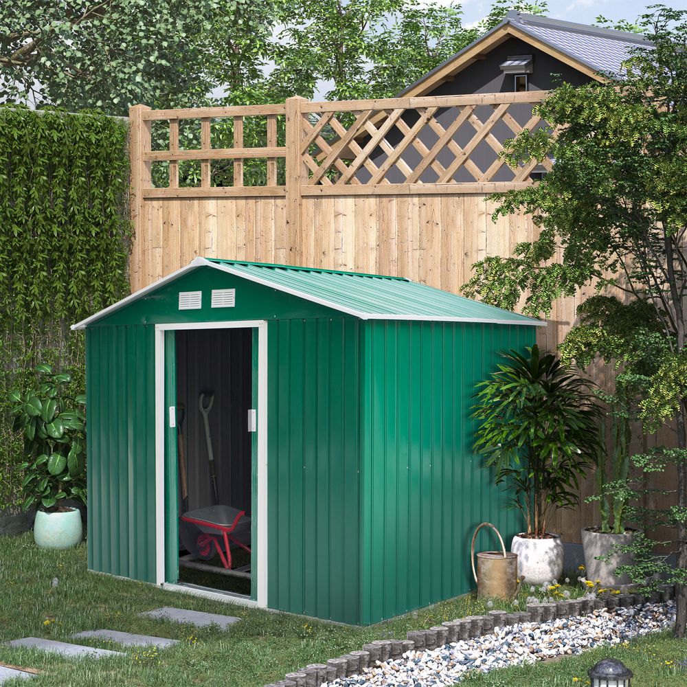 High-Quality Green Metal Garden Shed - 9x6ft Storage Container w/ Door & Roof - Buy Now! - Hot Tub Shop