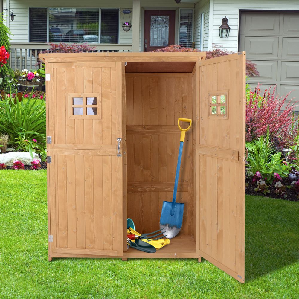 Premium Pine Wood Garden Shed with Double Doors - 127.5Lx50Wx164H cm - Waterproof & Spacious Storage Solution - Hot Tub Shop