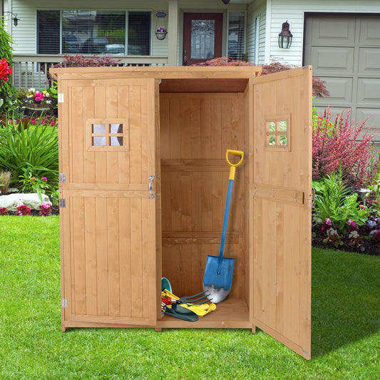 Premium Pine Wood Garden Shed with Double Doors - 127.5Lx50Wx164H cm - Waterproof & Spacious Storage Solution - Hot Tub Shop