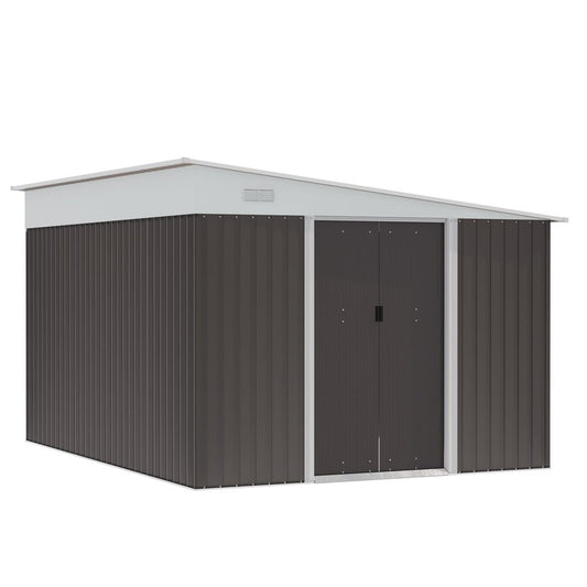 11.3 x 9.2ft Steel Garden Shed Metal Tool House Double Doors & 2 Air Vents, Grey - Hot Tub Shop