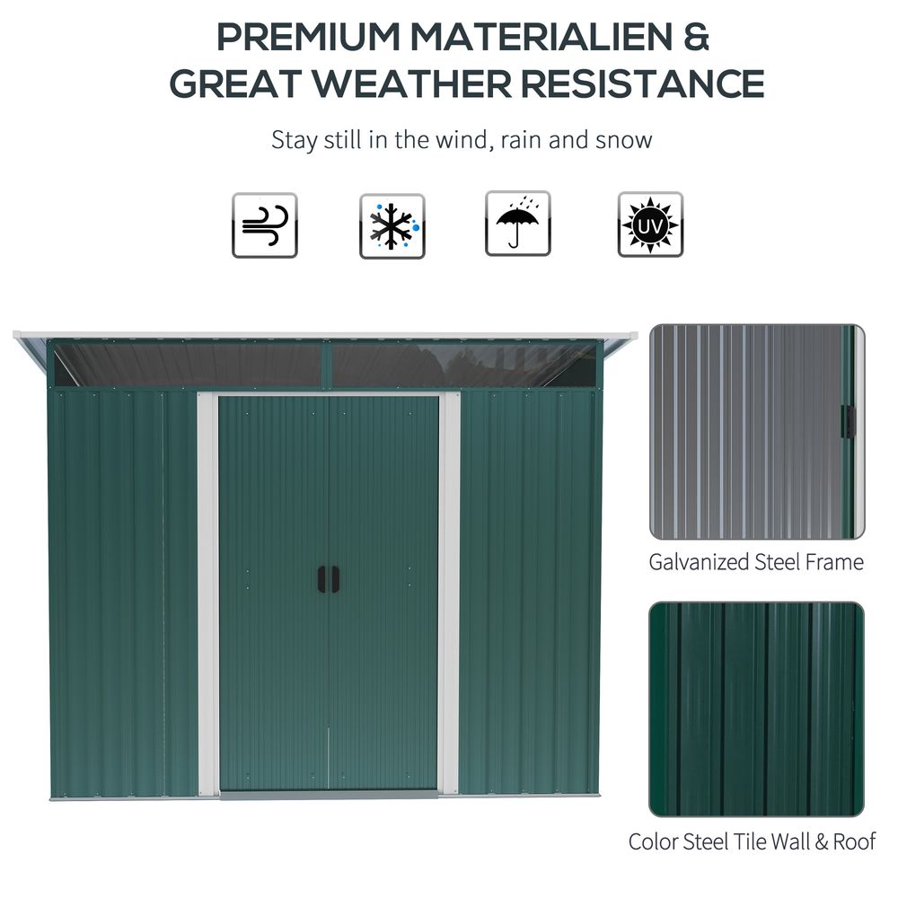 Outsunny Metal Garden Shed - Spacious & Protective Storage - 260x194x200cm Green - Hot Tub Shop