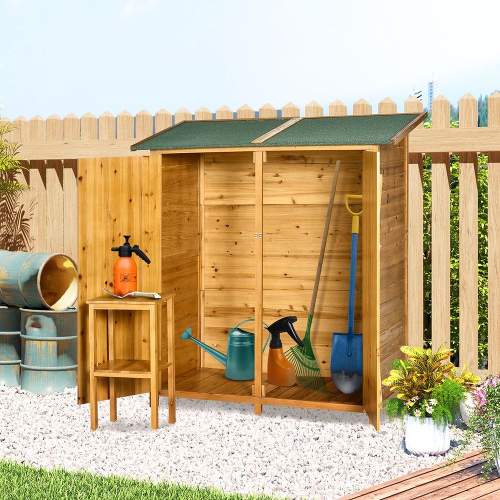 Garden Storage Shed Tool Organizer w/ Table, 140x75x157cm, Natural - Hot Tub Shop