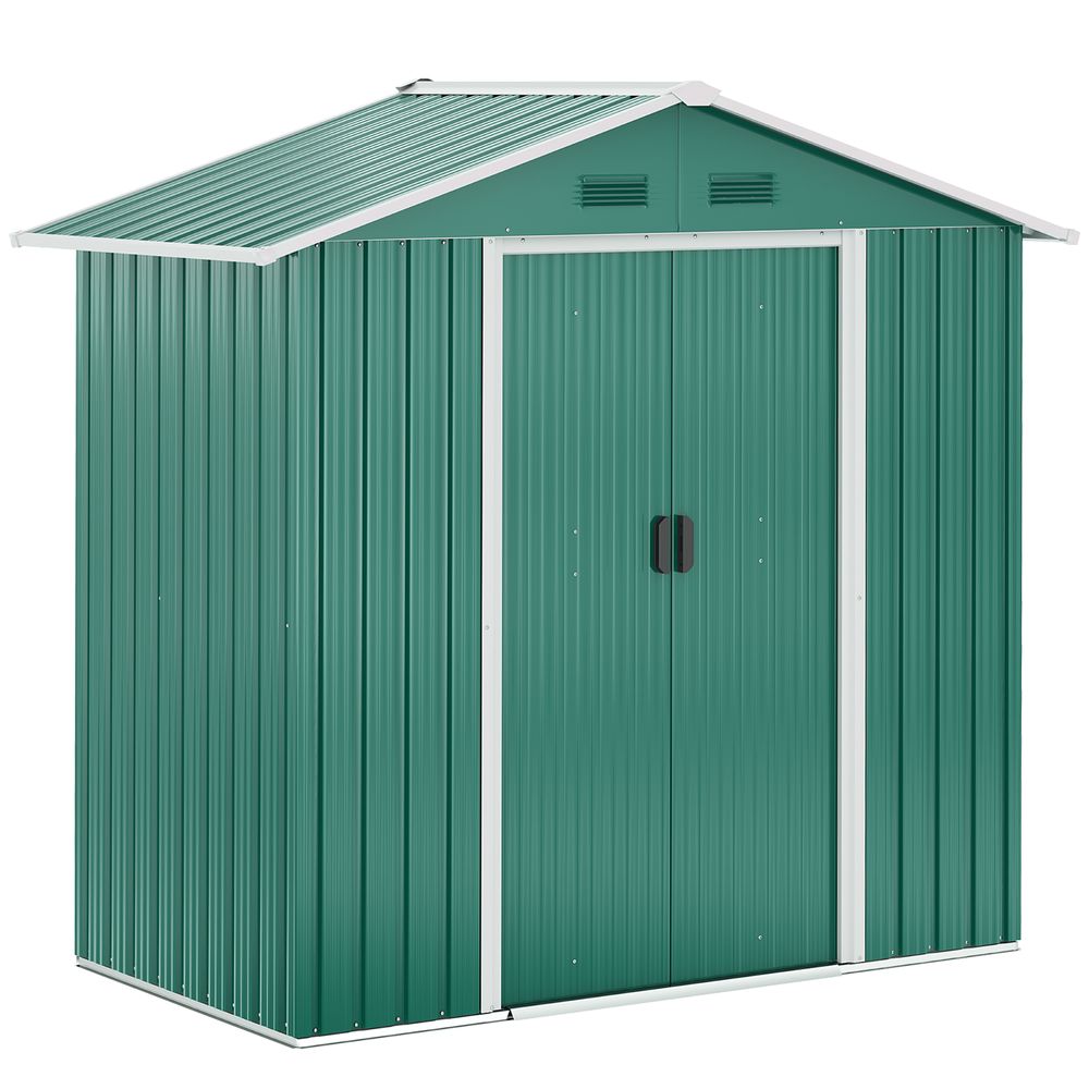 Outsunny 6.5x3.5ft Metal Garden Shed for Garden and Outdoor Storage, Green - Hot Tub Shop
