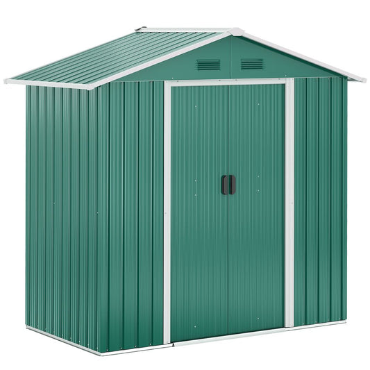 Outsunny 6.5x3.5ft Metal Garden Shed for Garden and Outdoor Storage, Green - Hot Tub Shop