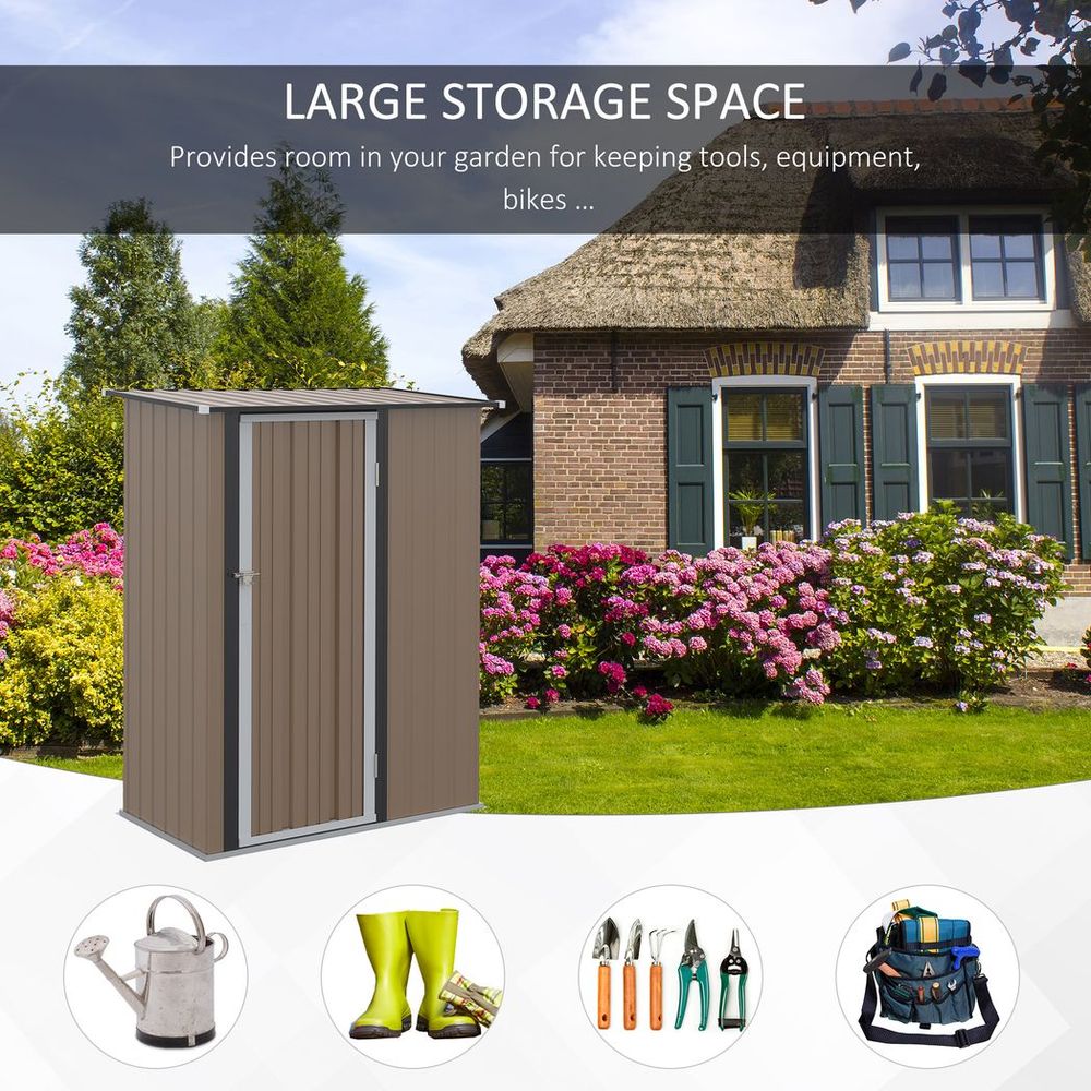 Premium Steel Garden Shed Brown | Lockable Door | Weather-resistant | Outdoor Storage Solution - Hot Tub Shop
