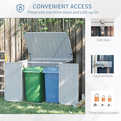 Outsunny Steel Rubbish Storage Shed - Double Doors, Weather-Resistant, 2-Bin Capacity - Hot Tub Shop