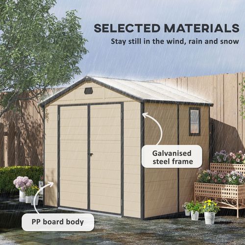 Outsunny 8 x 6ft Garden Shed Storage w/ Foundation Kit, Vents, Cream White - Hot Tub Shop