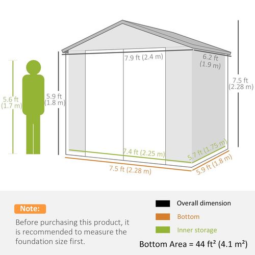 Outsunny 8 x 6ft Garden Shed Storage w/ Foundation Kit, Vents, Cream White - Hot Tub Shop