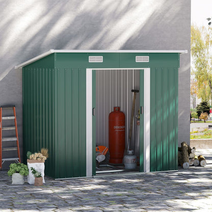 Premium 7x4ft Green Metal Storage Shed | Durable & Spacious | Perfect for Tools & Bikes - Hot Tub Shop