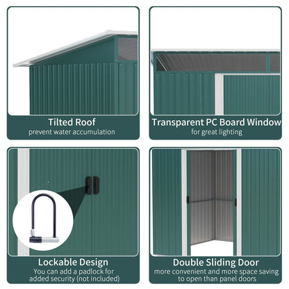 Outsunny Metal Garden Shed - Spacious & Protective Storage - 260x194x200cm Green - Hot Tub Shop
