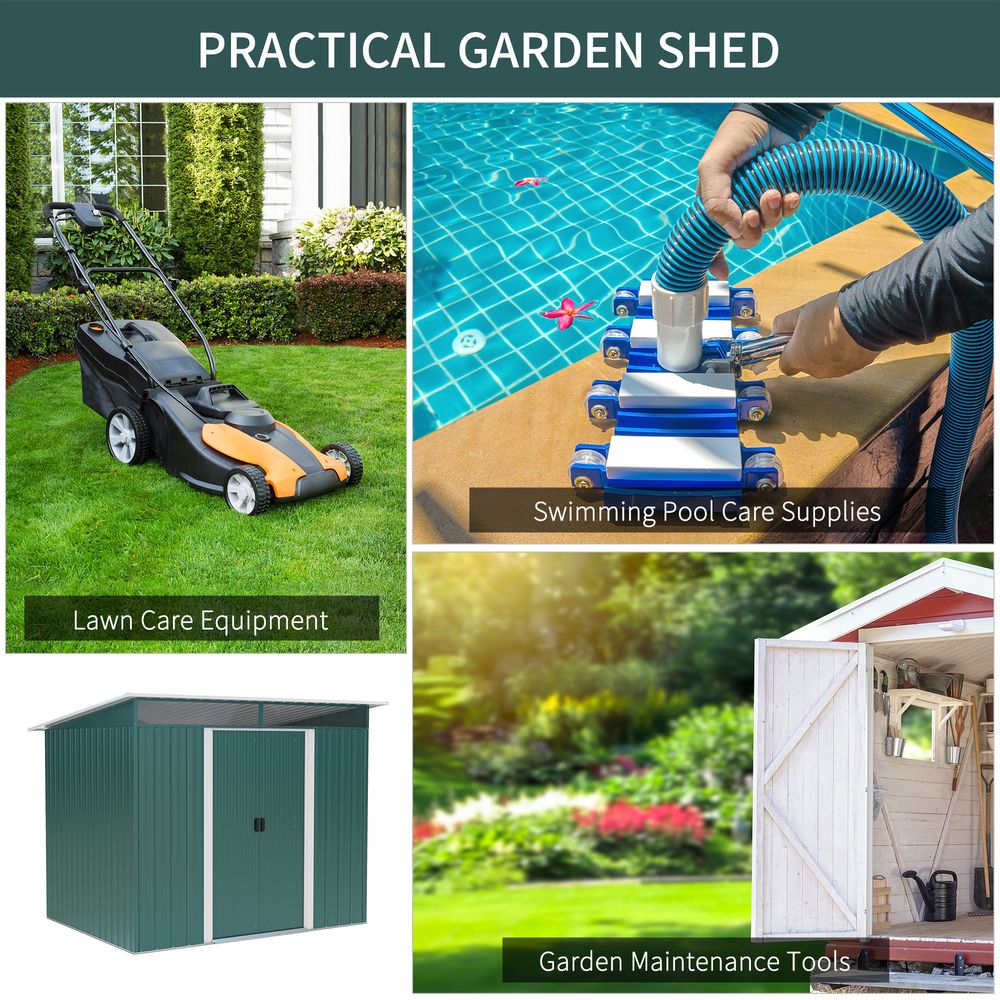 Outsunny Metal Garden Shed - Spacious & Protective Storage - 260x194x200cm Green - Hot Tub Shop