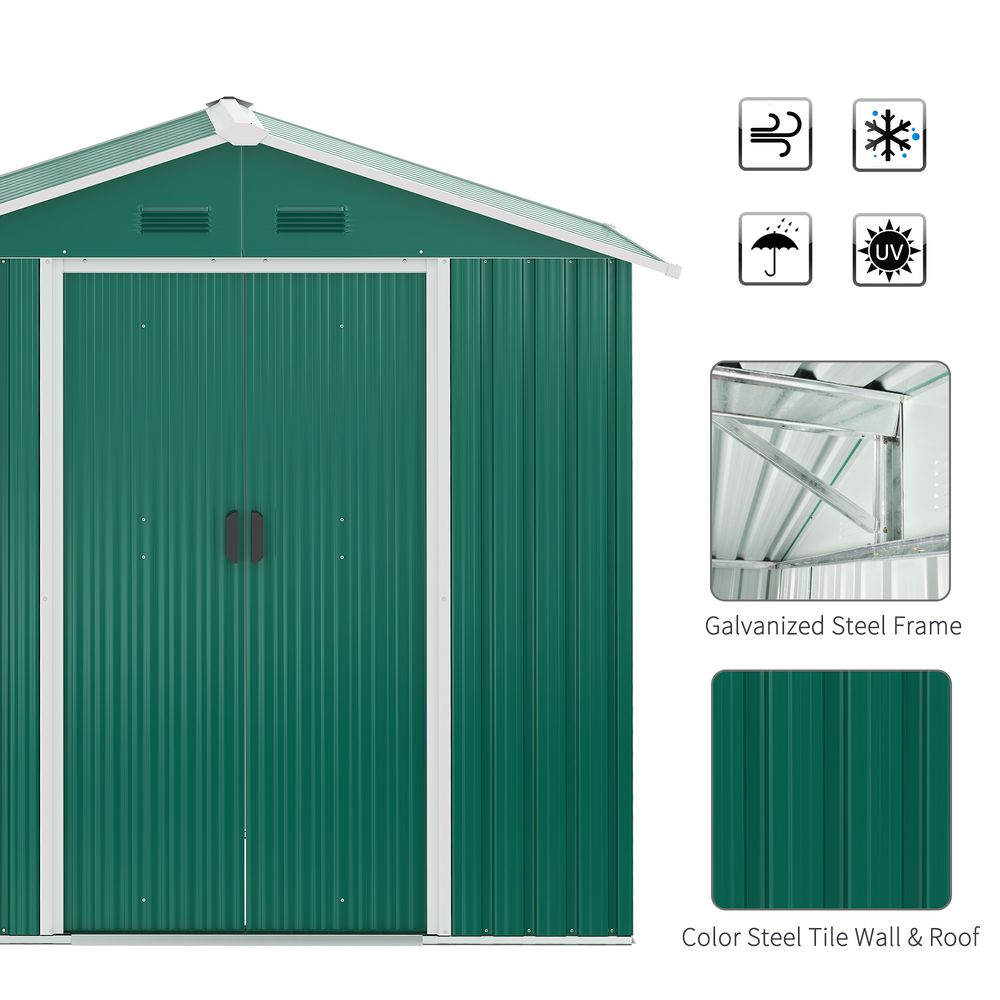 Outsunny 6.5x3.5ft Metal Garden Shed for Garden and Outdoor Storage, Green - Hot Tub Shop