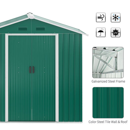 Outsunny 6.5x3.5ft Metal Garden Shed for Garden and Outdoor Storage, Green - Hot Tub Shop
