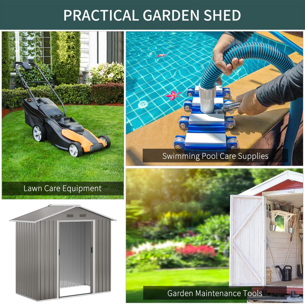 Outsunny 6.5x3.5ft Metal Garden Shed for Garden and Outdoor Storage, Grey - Hot Tub Shop