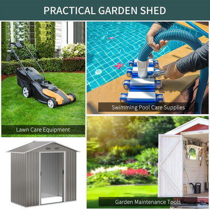 Outsunny 6.5x3.5ft Metal Garden Shed for Garden and Outdoor Storage, Grey - Hot Tub Shop