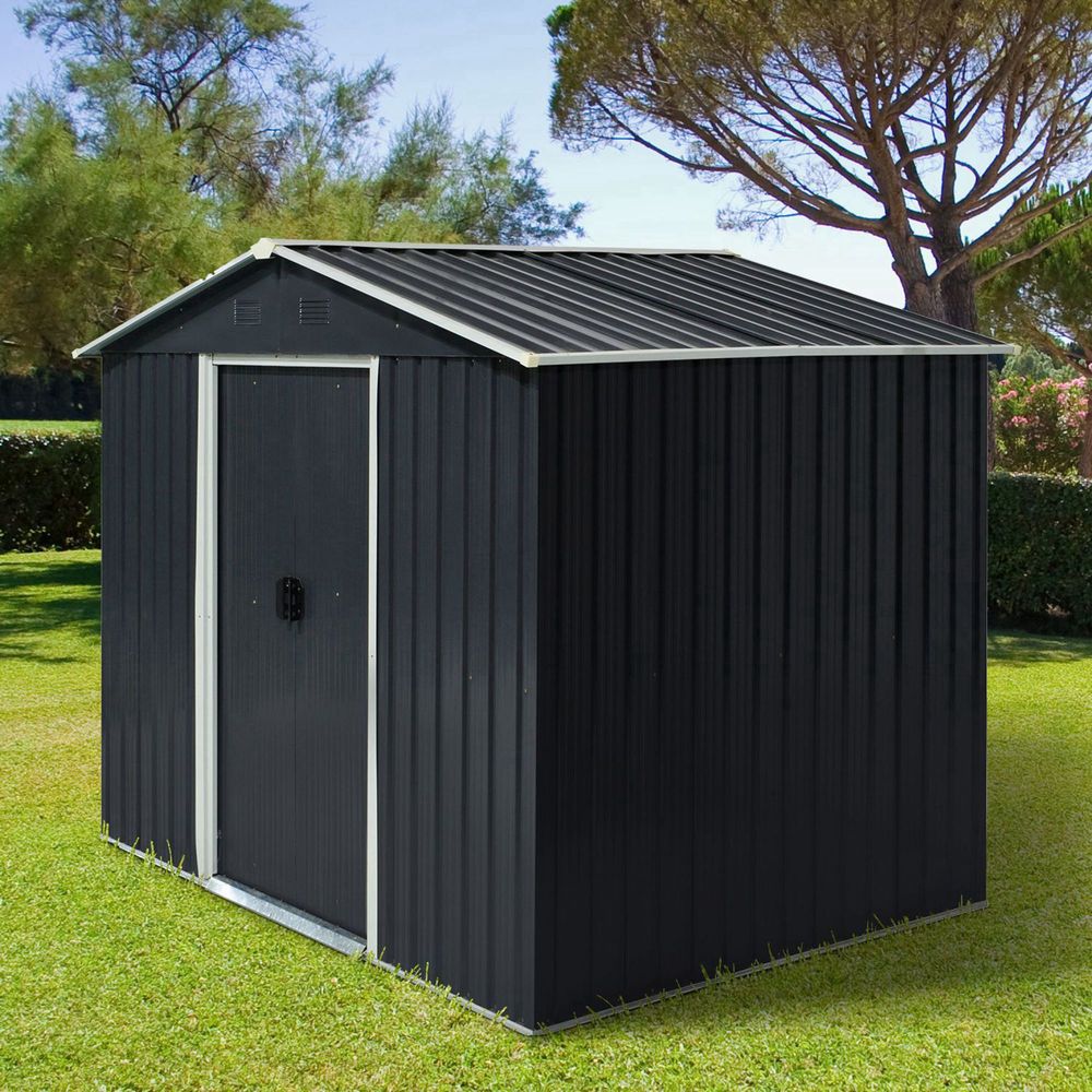 Galvanized Metal Storage Shed: Ventilated, Sliding Doors, & More! Perfect for Outdoor Garden Tools - Hot Tub Shop