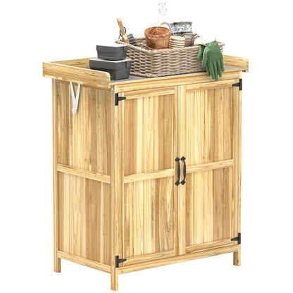 Outsunny Wooden Garden Storage Shed w/Hinged Roof and Shelf, Natural Wood